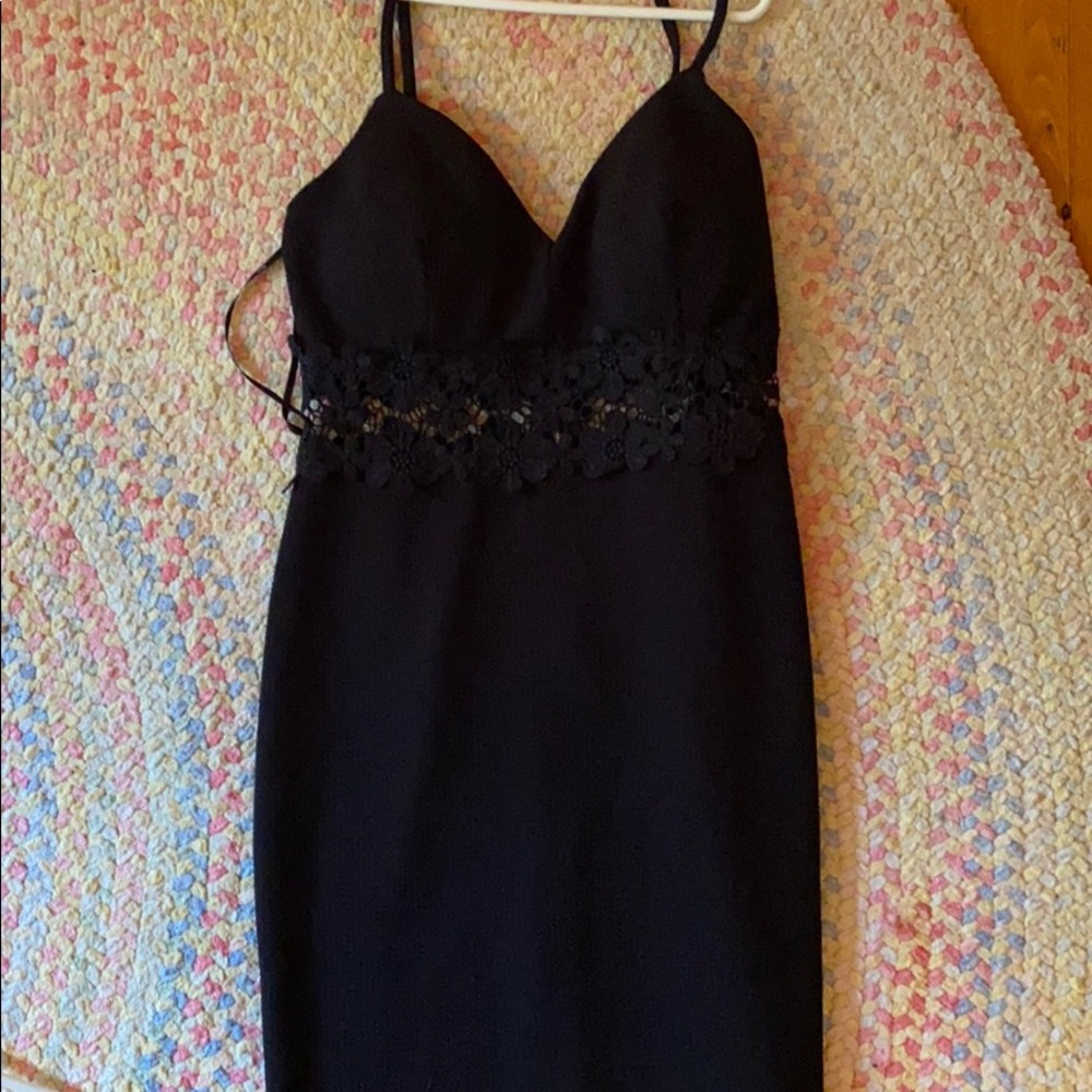 black mini dress dress with lace cutout
